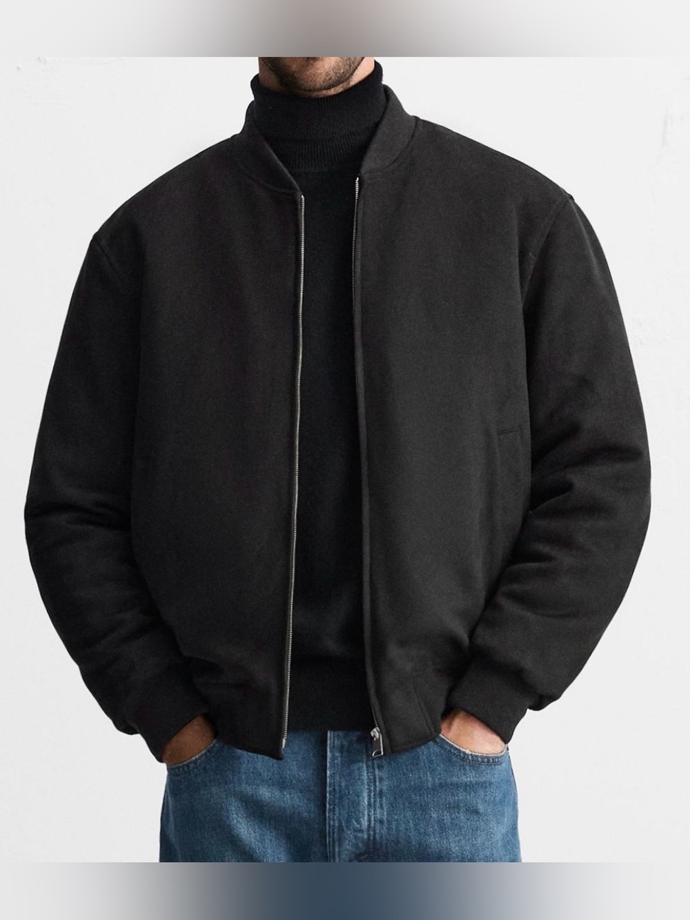 Zara Black Men's Bomber Jacket - Minimal Zip Front